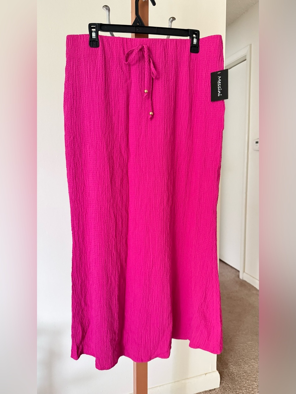 Massini Fuchsia Crinkle Maxi Skirt with Drawstring